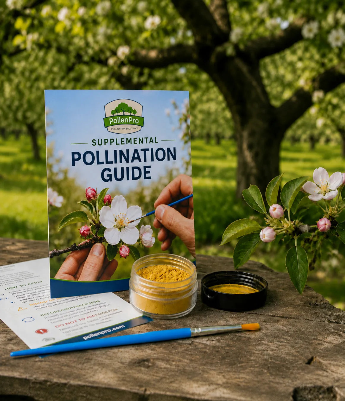PollenPro pollination kit with pollen, application brush, and instructions