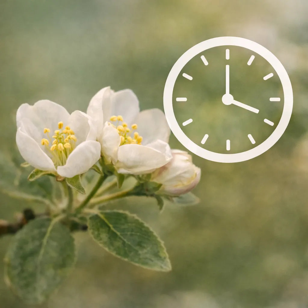 Apple blossoms beginning to open, indicating the right time to apply supplemental pollen
